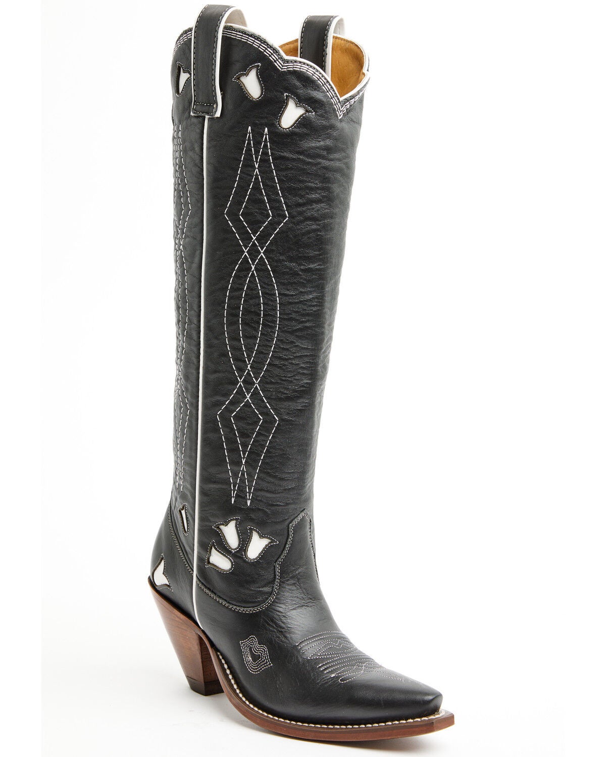 Image #1 - Besita Women's The Sunny Inlay Tall Western Boots - Snip Toe, Black/white, hi-res