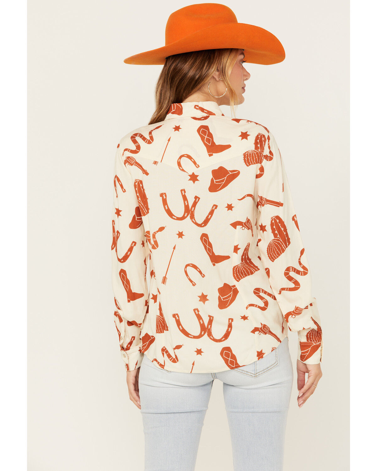Image #4 - Cotton & Rye Women's Snake and Boot Conversation Print Long Sleeve Pearl Snap Western Shirt, Cream, hi-res