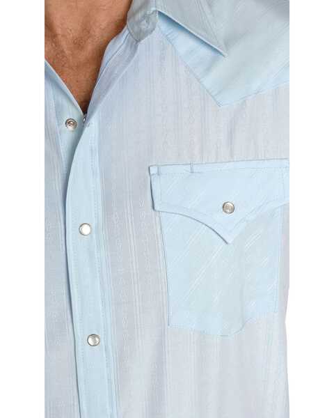 Image #2 - Ely Walker Men's Tonal Dobby Striped Short Sleeve Pearl Snap Western Shirt, Light Blue, hi-res