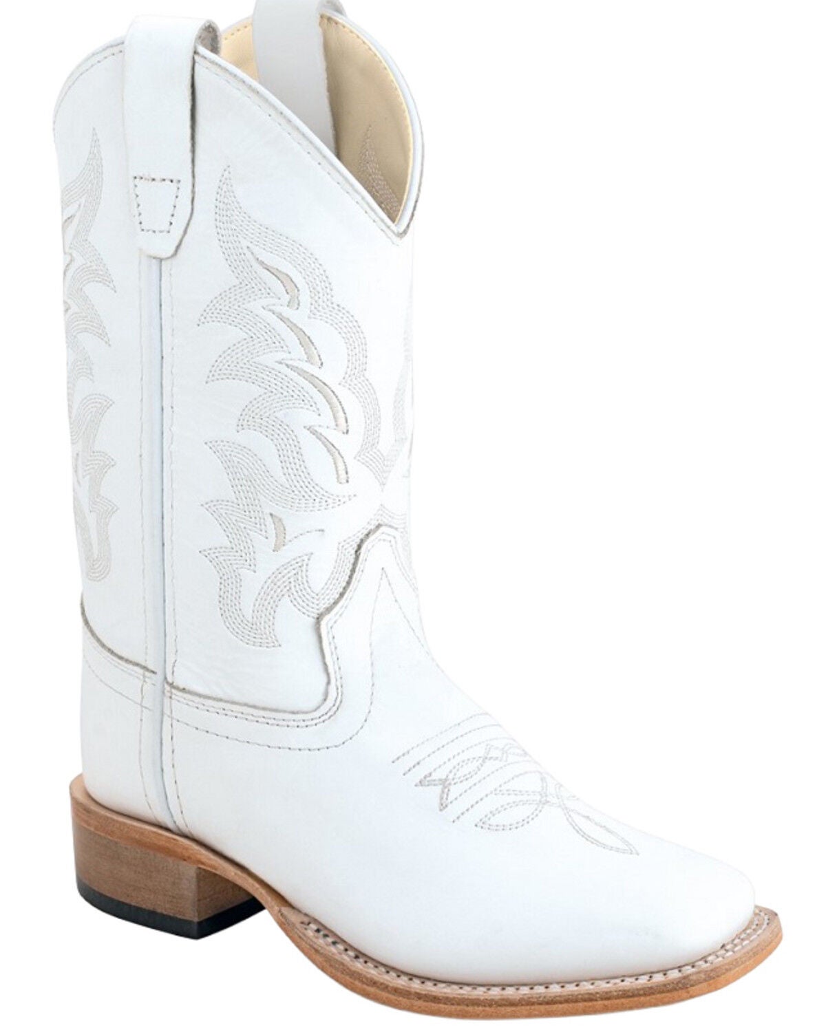 Old West Girls' Western Boots - Broad Square Toe, White, hi-res