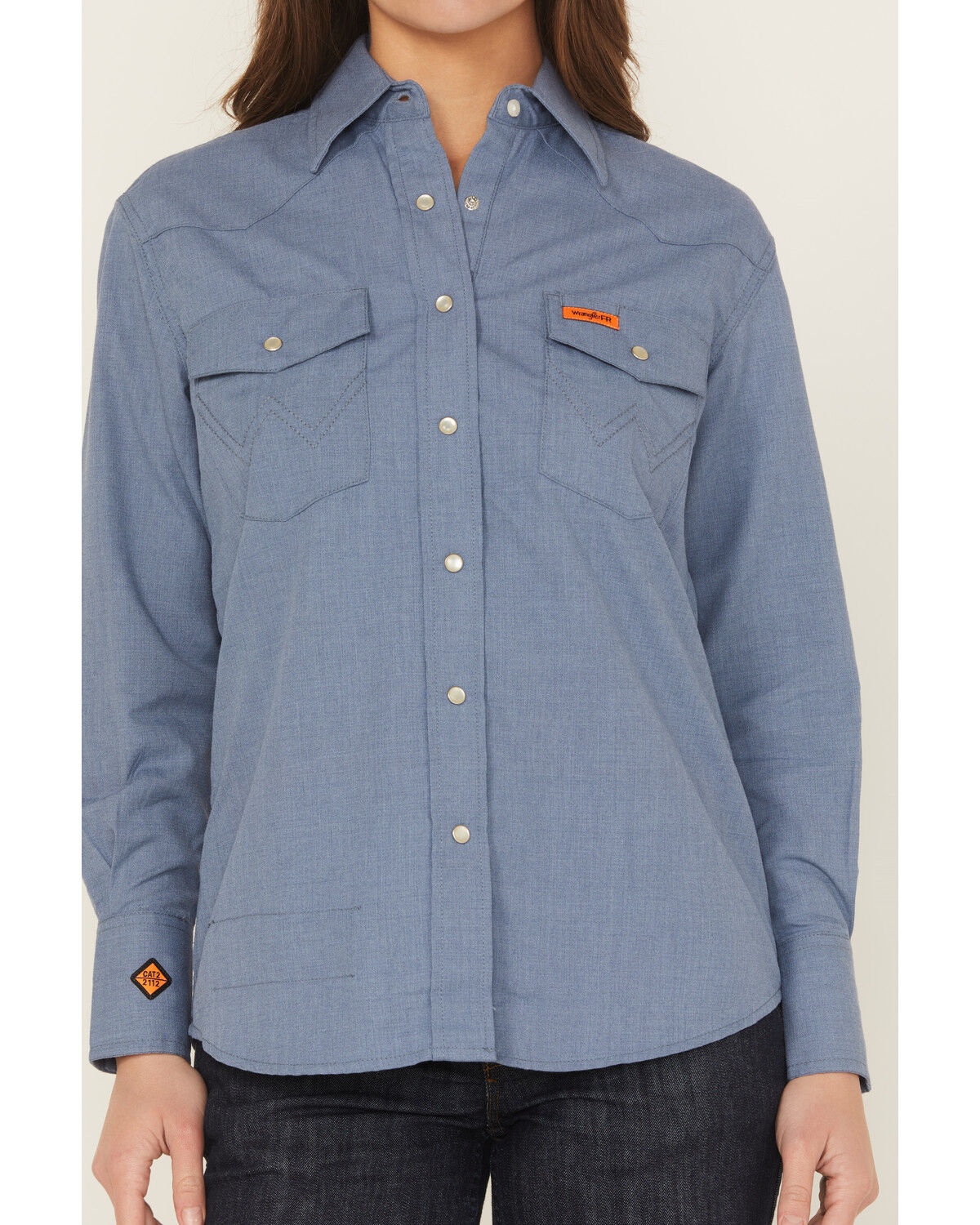 Image #3 - Wrangler Women's FR Blue Snap Long Sleeve Work Shirt, Blue, hi-res