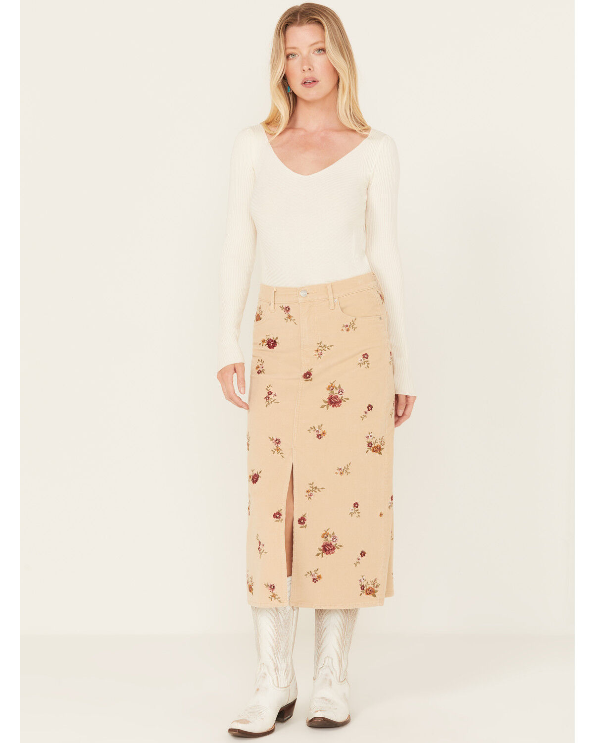 Image #1 - Driftwood Women's Piper Corduroy Floral Skirt, Beige, hi-res
