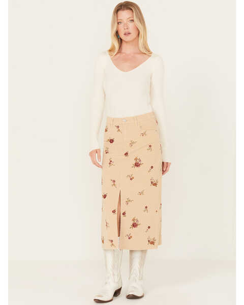 Driftwood Women's Piper Corduroy Floral Skirt , Beige, hi-res