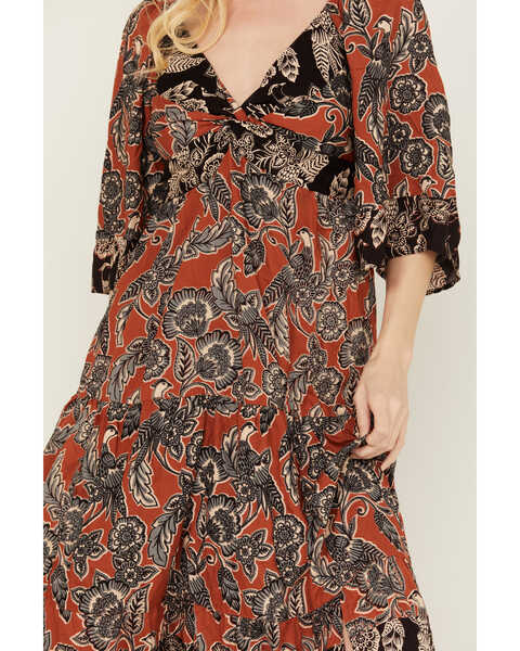 Image #3 - Angie Women's Paisley Print Midi Dress, Brown, hi-res