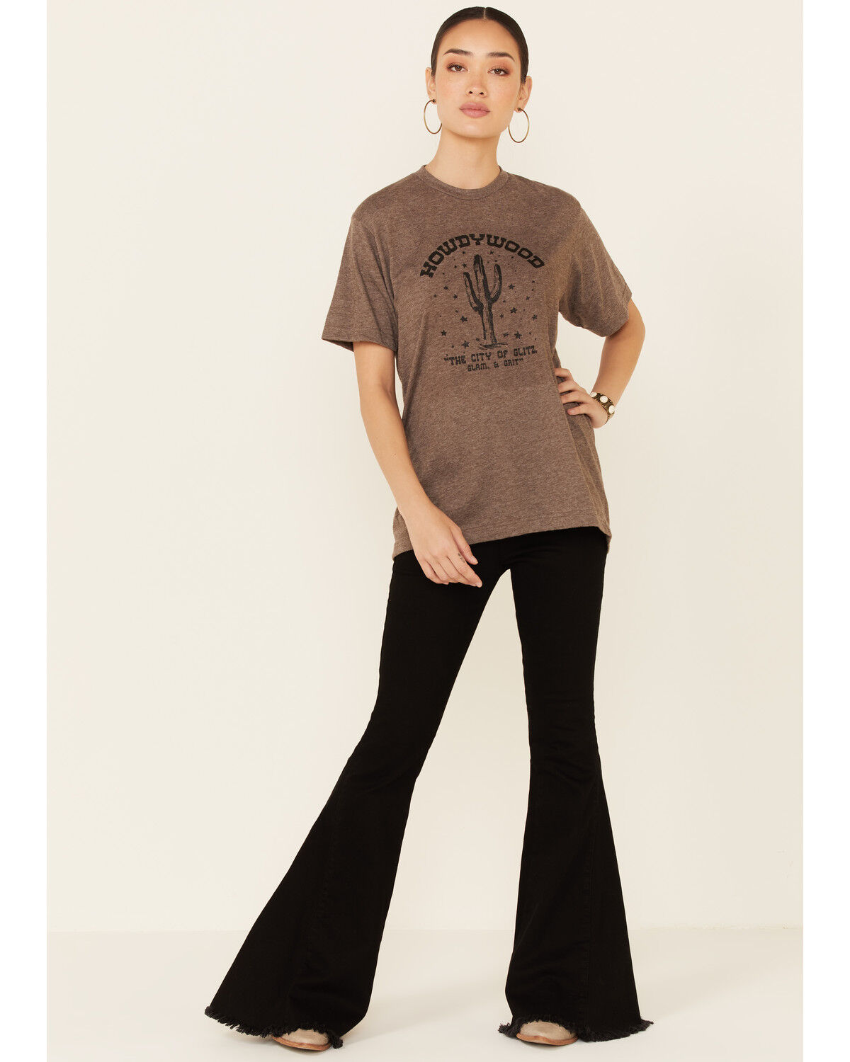 Image #2 - Ali Dee Women's Heather Brown Howdywood Graphic Short Sleeve Tee, Brown, hi-res