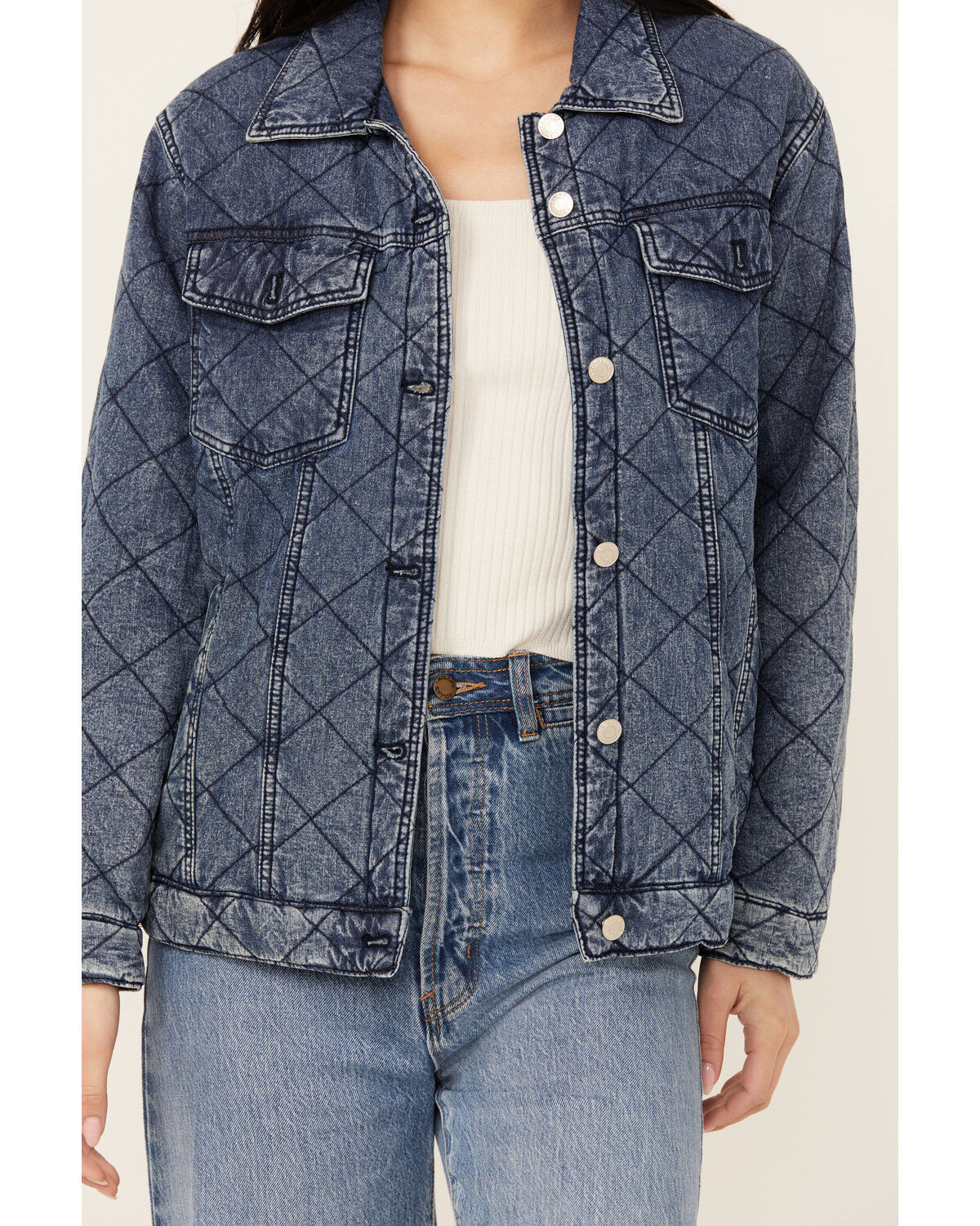 Image #3 - Revel Women's Diamond Stitched Denim Jacket, Medium Wash, hi-res