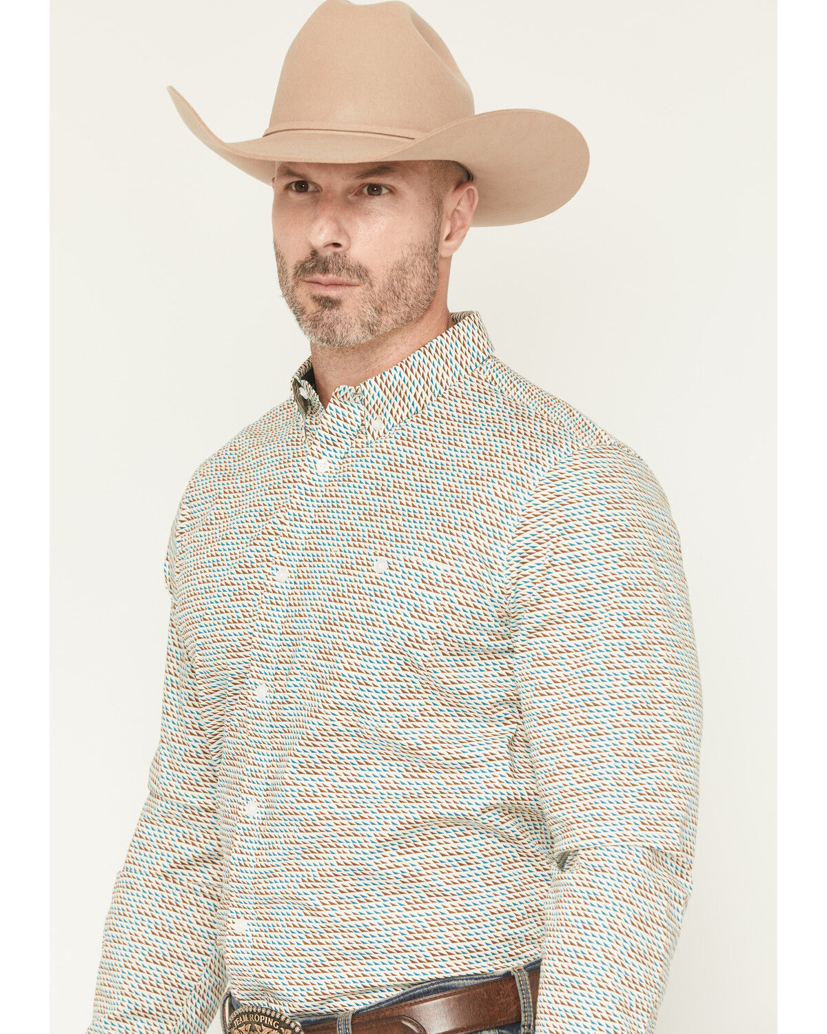 Image #2 - RANK 45® Men's Six Shooter Geo Print Long Sleeve Button-Down Stretch Western Shirt, White, hi-res