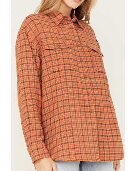 Image #3 - Cleo + Wolf Women's Plaid Print Oversized Long Sleeve Flannel Button Down Shirt, Cognac, hi-res
