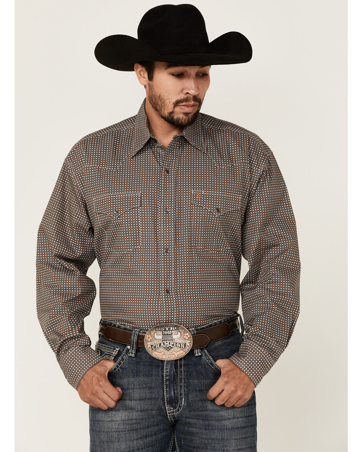 Image #1 - Stetson Men's Dash & Dot Geo Print Long Sleeve Button Down Western Shirt, Grey, hi-res