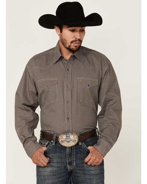 Stetson Men's Dash & Dot Geo Print Long Sleeve Button Down Western Shirt , Grey, hi-res