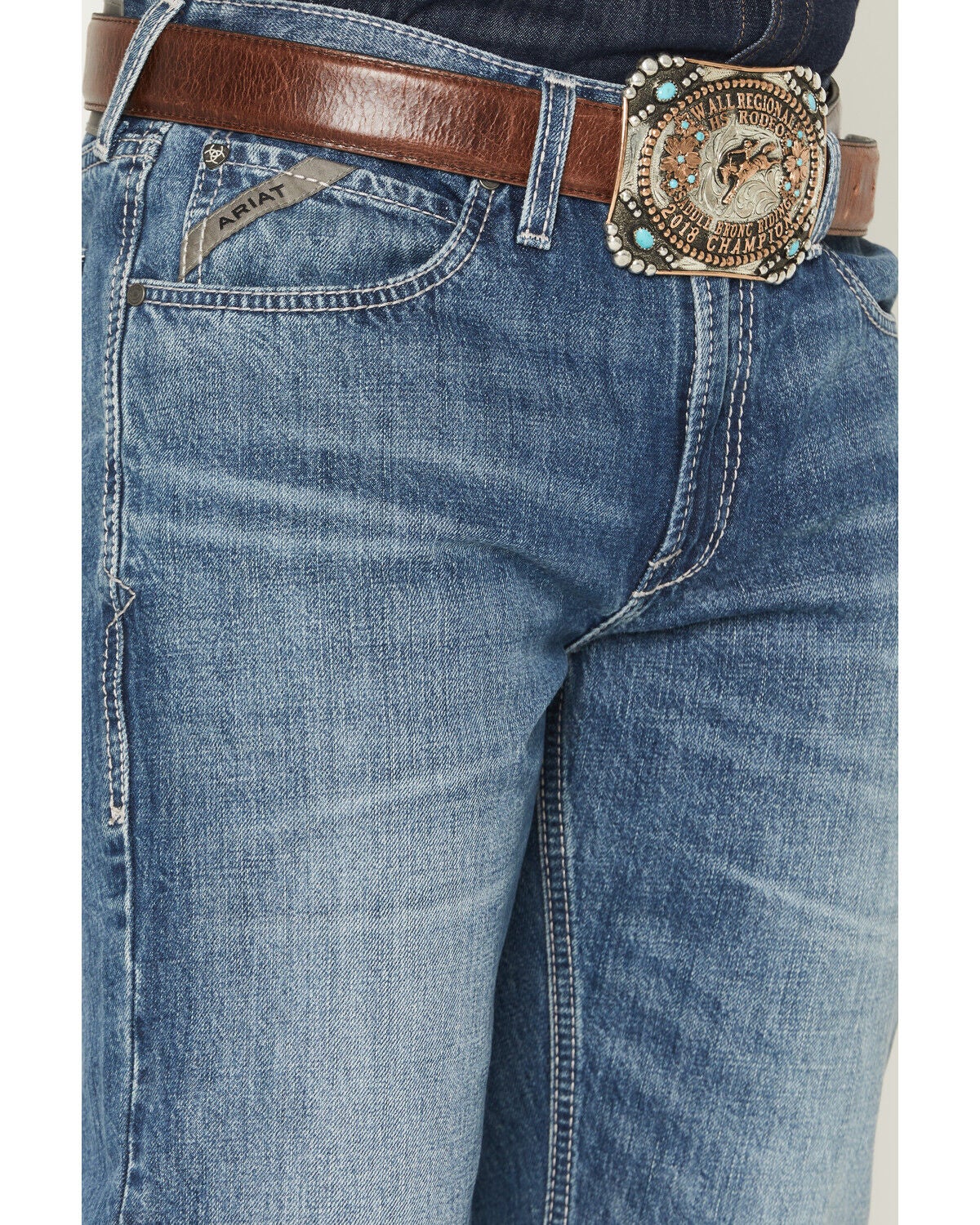 Image #2 - Ariat Men's M4 Kaden Butler Medium Wash Relaxed Straight Denim Jeans - Big, Medium Wash, hi-res