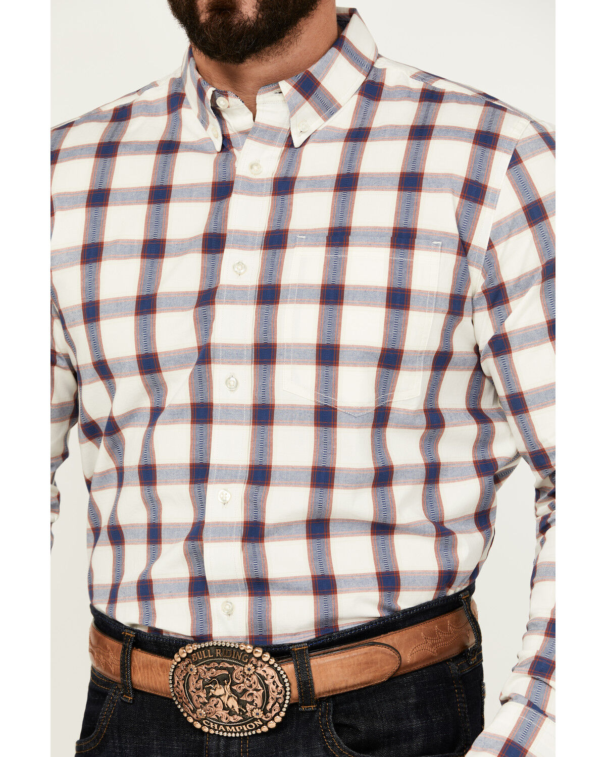 Image #3 - Cody James Men's Yeehaw Plaid Print Long Sleeve Button-Down Stretch Western Shirt, Ivory, hi-res