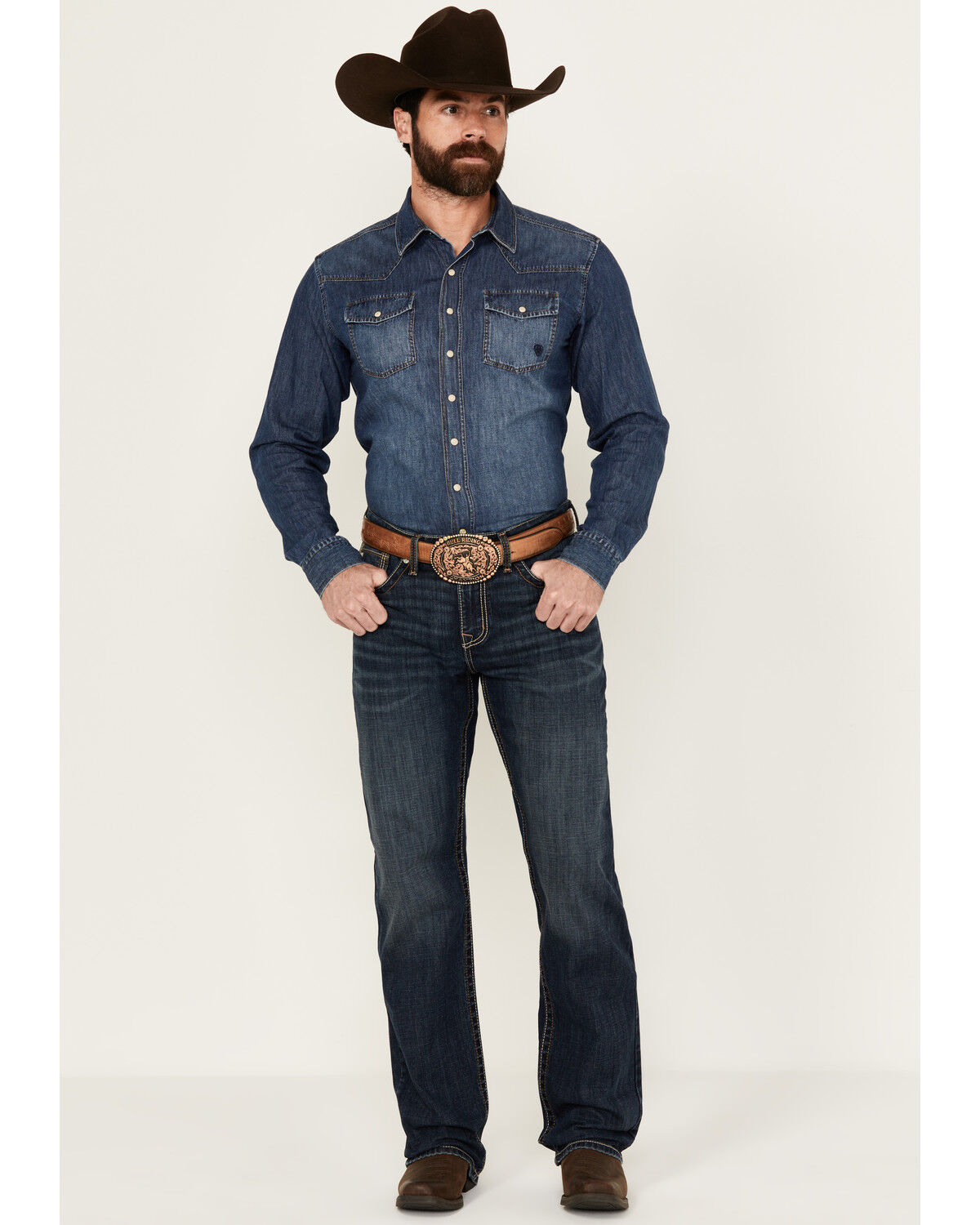Image #1 - Cinch Men's Grant Dark Stonewash Relaxed Bootcut Stretch Performance Jeans, Dark Wash, hi-res