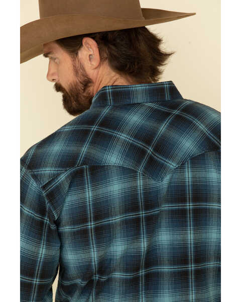 Image #5 - Resistol Men's Ombre Large Plaid Print Long Sleeve Western Snap Shirt , Blue, hi-res