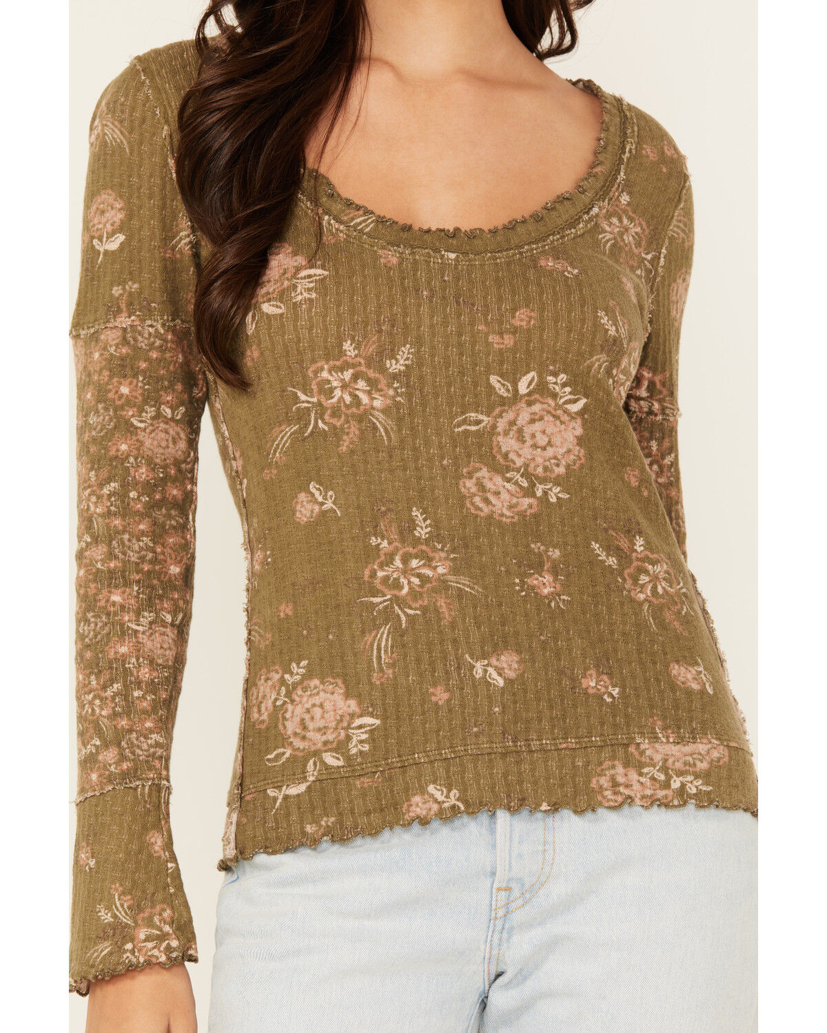 Image #3 - Free People Women's Clover Printed Thermal Long Sleeve Shirt, Green, hi-res