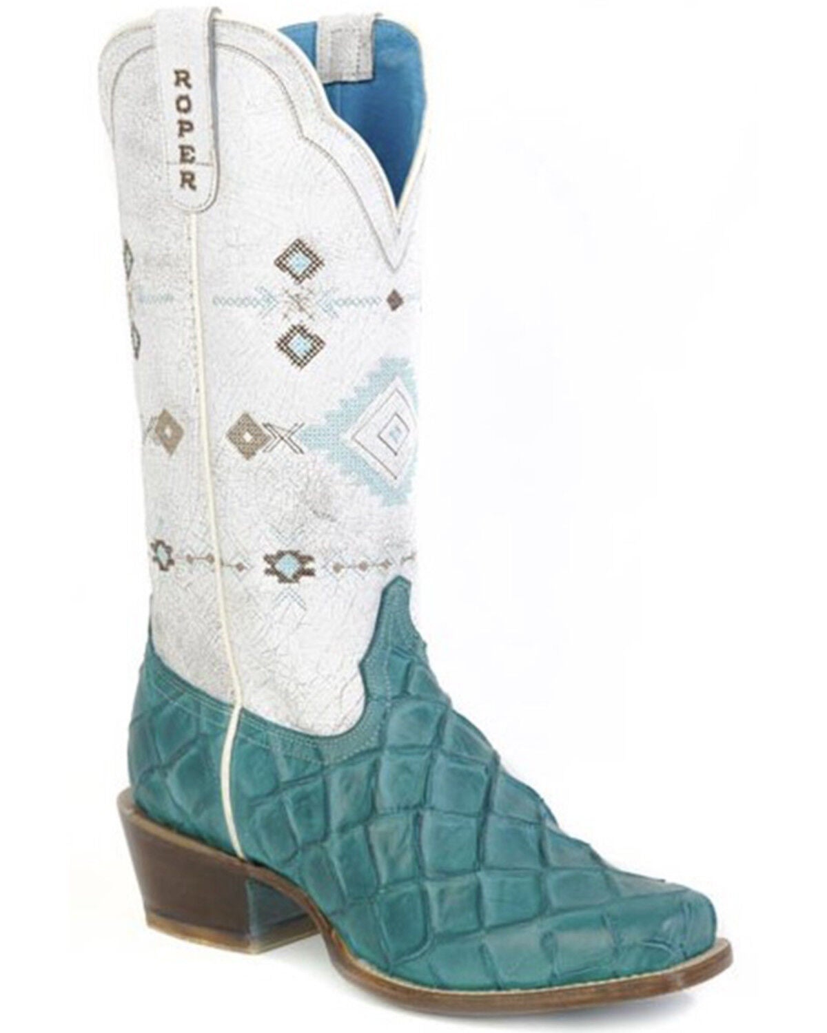 Image #1 - Roper Women's Embossed Pirarucu Western Boots - Square Toe, Blue, hi-res
