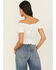 Image #4 - Cleo + Wolf Women's Eyelet Smocked Short Sleeve Crop Top, Ivory, hi-res
