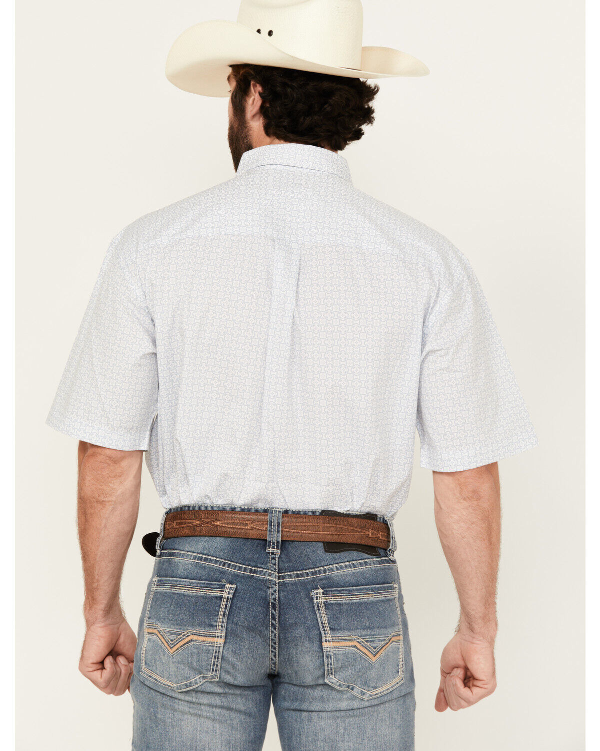 Image #4 - George Strait by Wrangler Men's Geo Print Short Sleeve Button-Down Stretch Western Shirt, White, hi-res