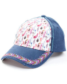 Trenditions Women's Feather Print Solid-Back Ball Cap, Navy, hi-res