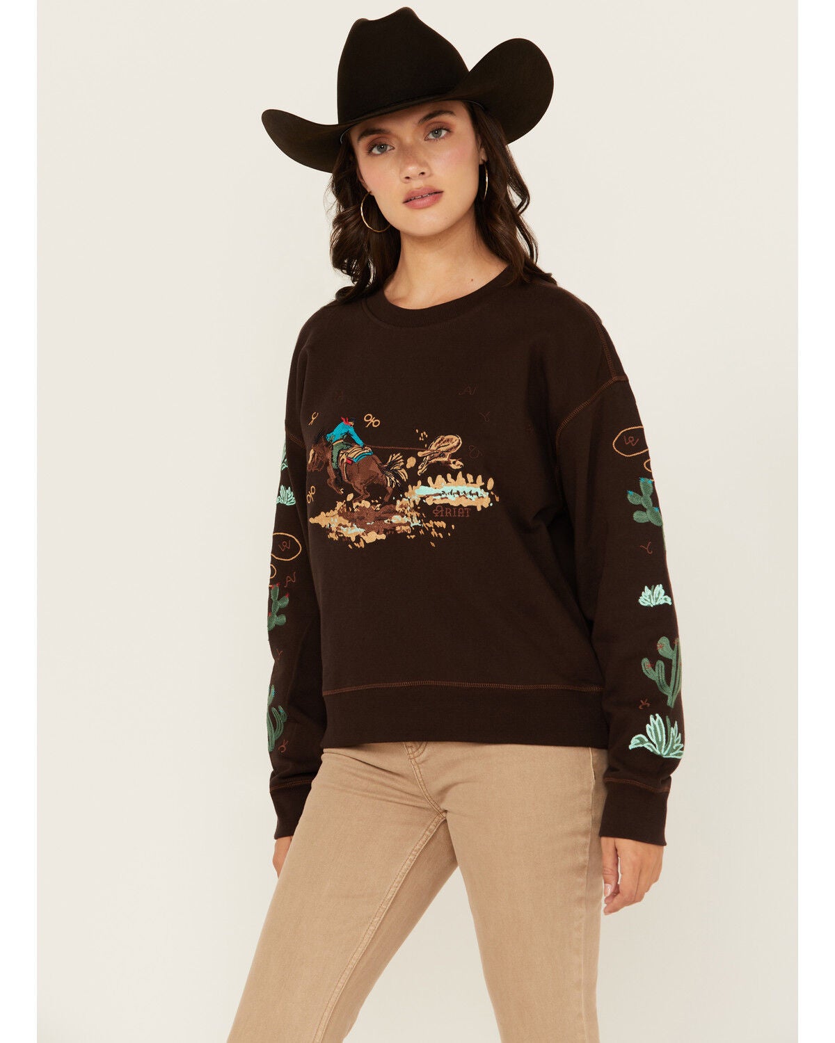 Image #1 - Ariat Women's Rodeo Sweatshirt, Brown, hi-res