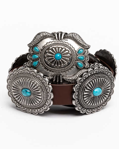 Shyanne Women's Quite The Stand Out Concho Belt, Brown, hi-res
