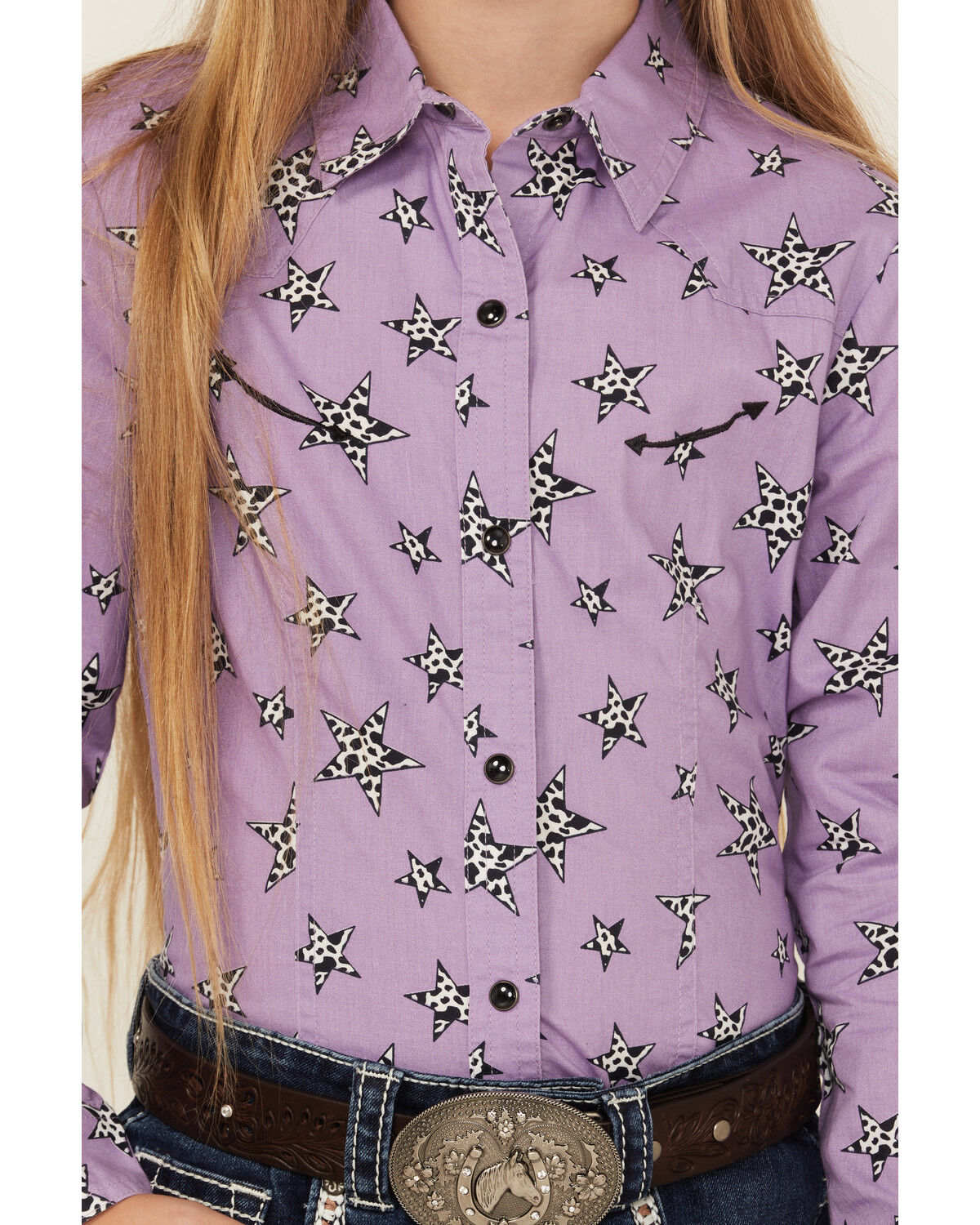 Image #3 - Cruel Girl Girls' Star Print Long Sleeve Snap Western Shirt, Purple, hi-res