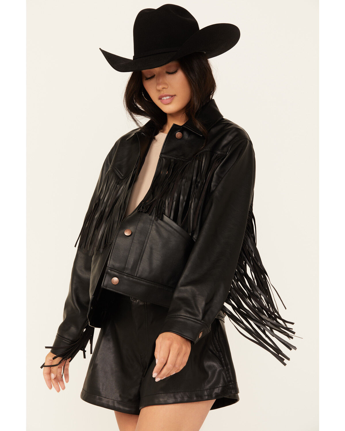 Image #2 - Wrangler Women's Wild Oversized Faux Leather Fringe Jacket, Black, hi-res
