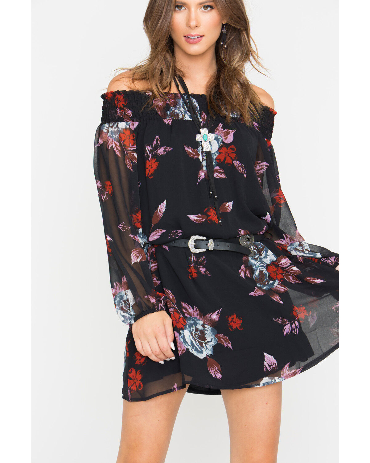 off shoulder belted dress