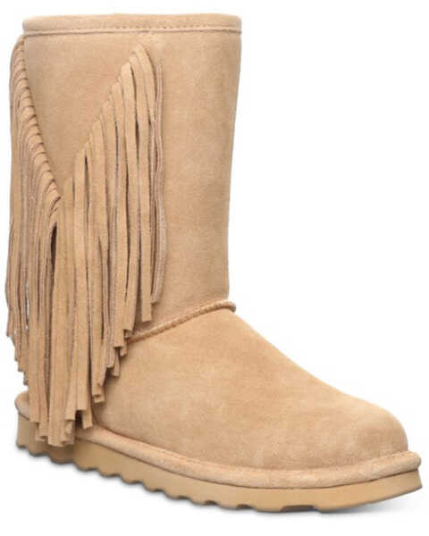 Bearpaw Women's Cherilyn Fringe Boots - Round Toe , Brown, hi-res