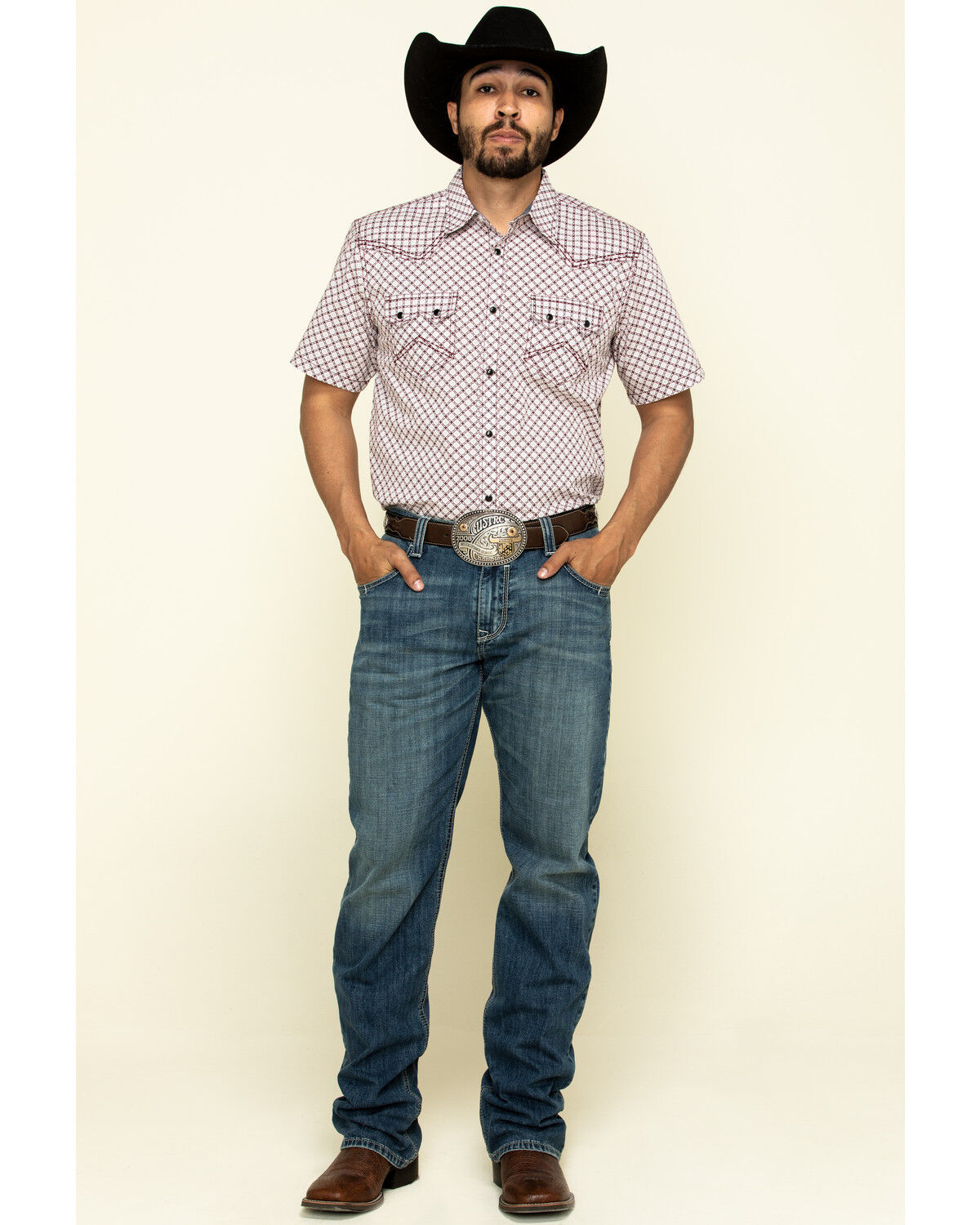 Image #6 - Cody James Men's Kaleidoscope Geo Print Short Sleeve Western Shirt, Maroon, hi-res
