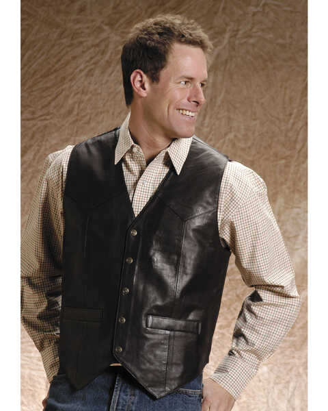 Image #1 - Roper Men's Leather Vest - Big & Tall, Brown, hi-res
