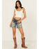 Image #1 - Grace In LA Women's Light Wash Mid Rise Floral Embroidered Cutoff Stretch Denim Short's, Light Wash, hi-res