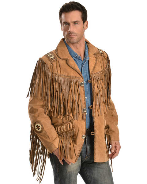 Image #1 - Scully Men's Fringed Suede Leather Coat - Tall, Buck Tan, hi-res