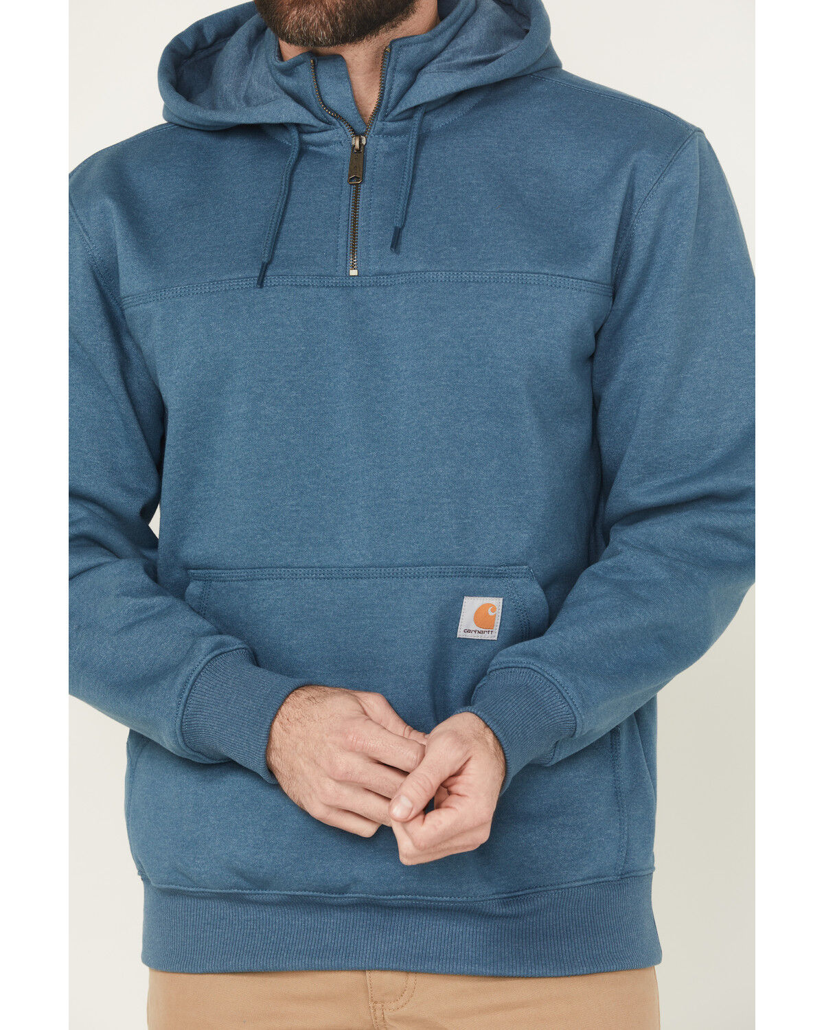 Image #3 - Carhartt Men's Rain Defender® Loose Fit Heavweight Quarter-Zip Hooded Pullover, Blue, hi-res