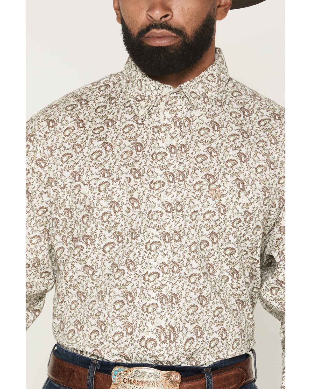 Image #3 - George Strait by Wrangler Men's Paisley Print Long Sleeve Button-Down Stretch Western Shirt - Big, Brown, hi-res