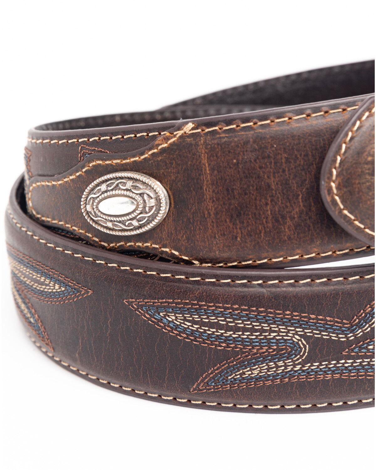 Image #3 - Cody James Men's Turquoise Stitched Longhorn Buckle Belt, Brown, hi-res