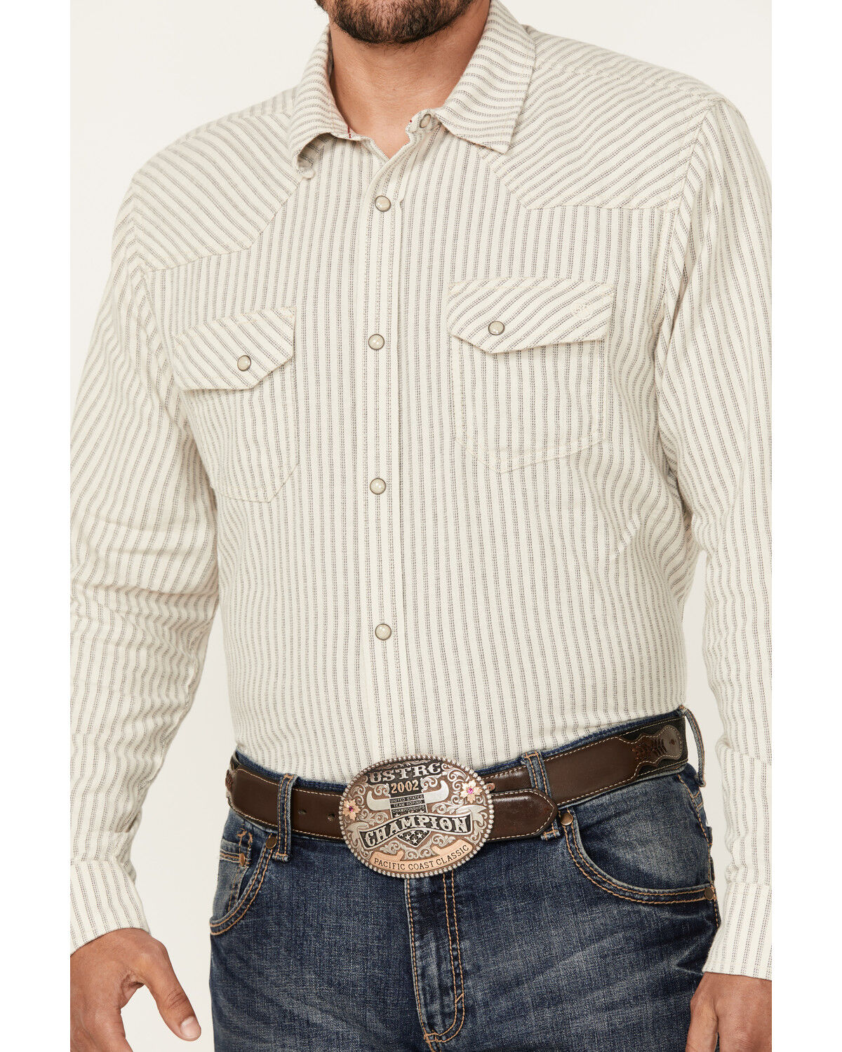 Image #3 - Blue Ranchwear Men's Boone Striped Long Sleeve Snap Western Shirt, Tan, hi-res