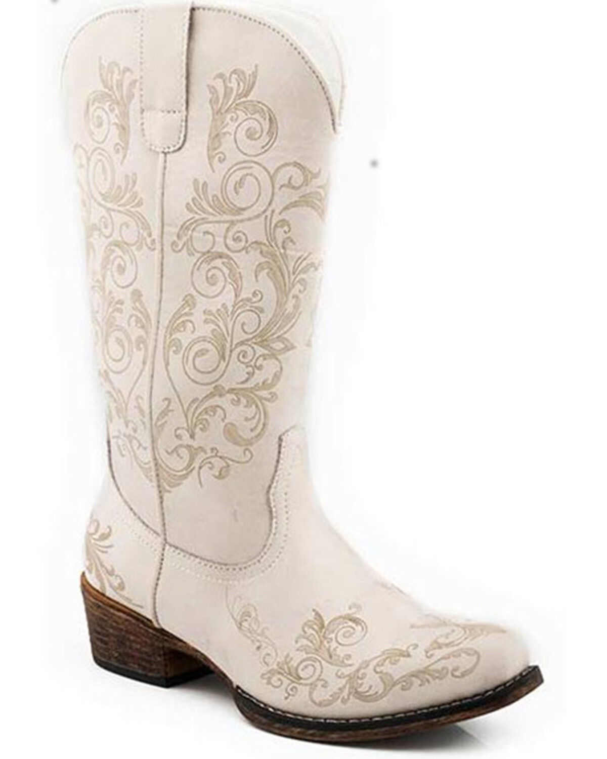 Image #1 - Roper Women's Tall Stuff Synthetic Faux Western Fashion Boots - Snip Toe, White, hi-res
