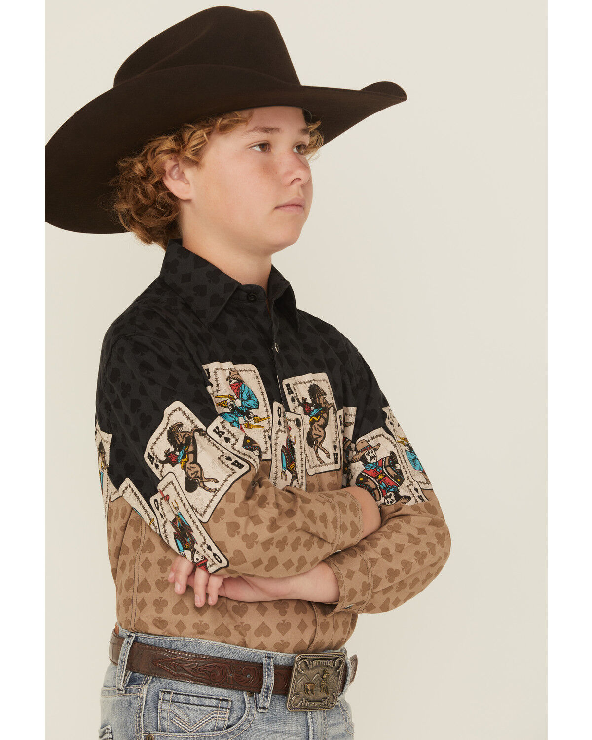 Image #2 - Panhandle Slim Boys' Cards Border Long Sleeve Snap Western Shirt, Tan, hi-res