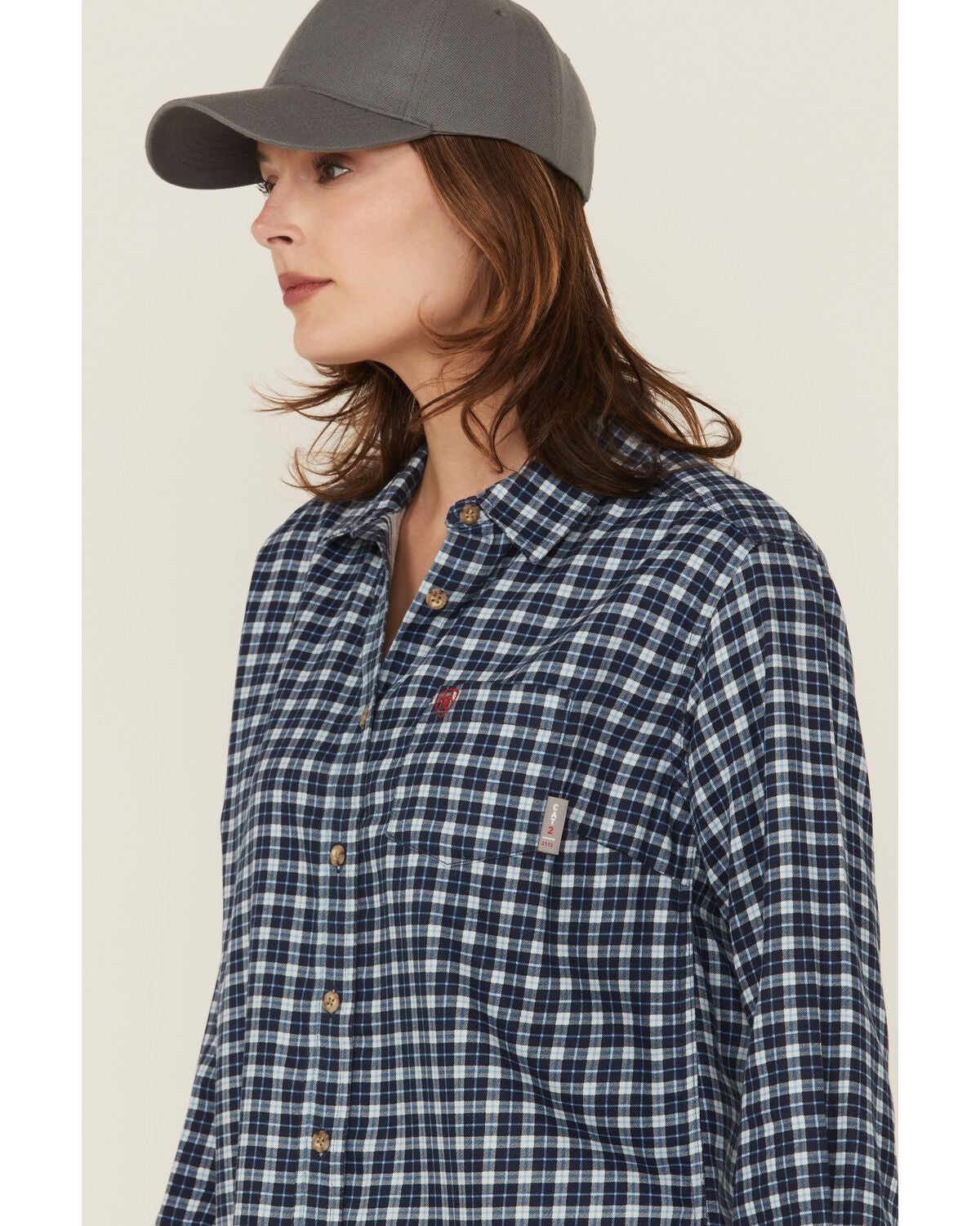 Image #2 - Ariat Women's FR Angeles Plaid Print Long Sleeve Button-Down Work Shirt, Navy, hi-res