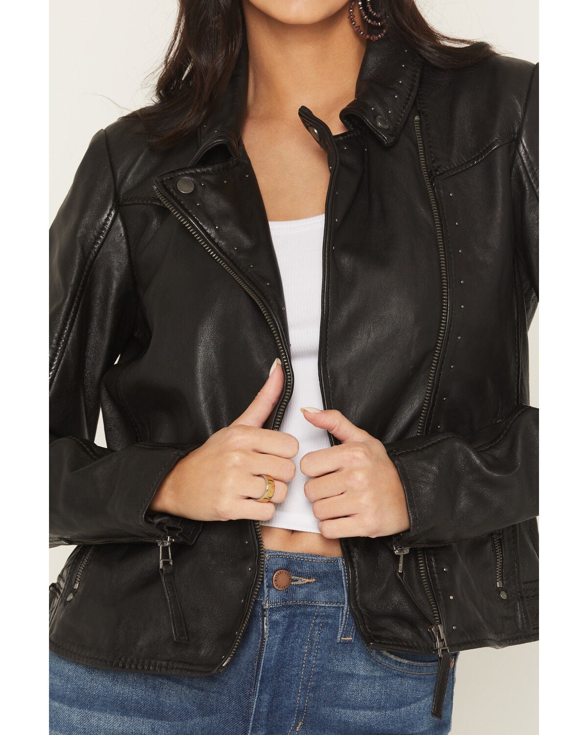 Image #3 - Mauritius Women's Morgan Studded Scatter Star Leather Jacket, Black, hi-res