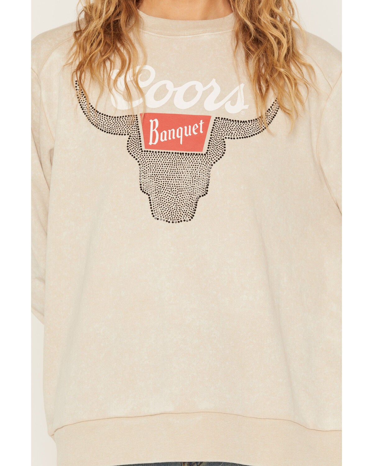 Image #3 - Coors Women's Rhinestone Steer Head Crew Neck Sweatshirt, Tan, hi-res