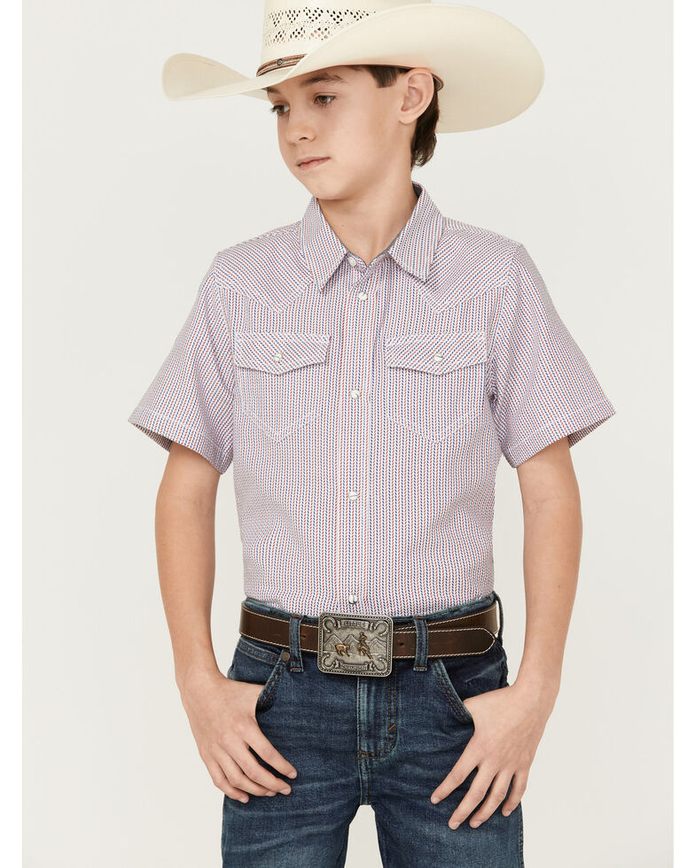 Cody James Boys' Print Short Sleeve Western Snap Shirt, White, hi-res