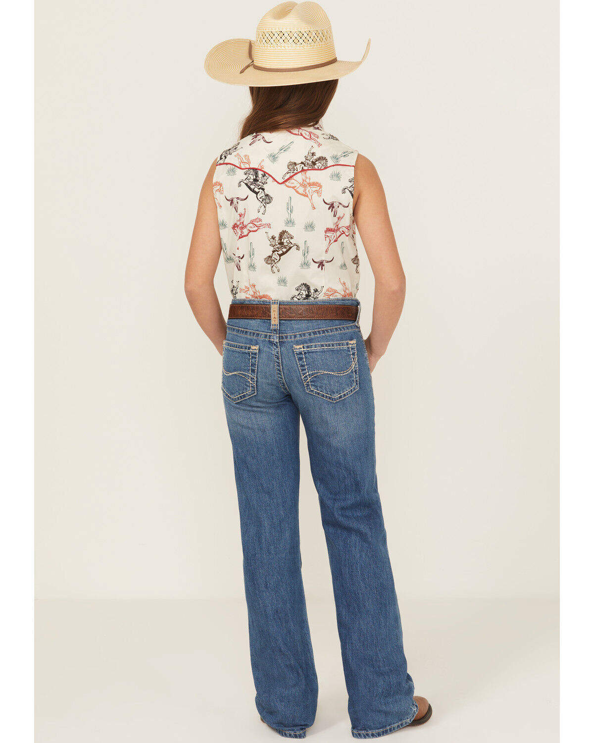 Image #4 - Ariat Girls' Medium Wash Bootcut Stretch Denim Jeans, Medium Wash, hi-res