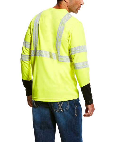 Ariat Men's FR Crew Hi-Vis Long Sleeve Work Pocket T-Shirt - Big & Tall , Yellow, hi-res