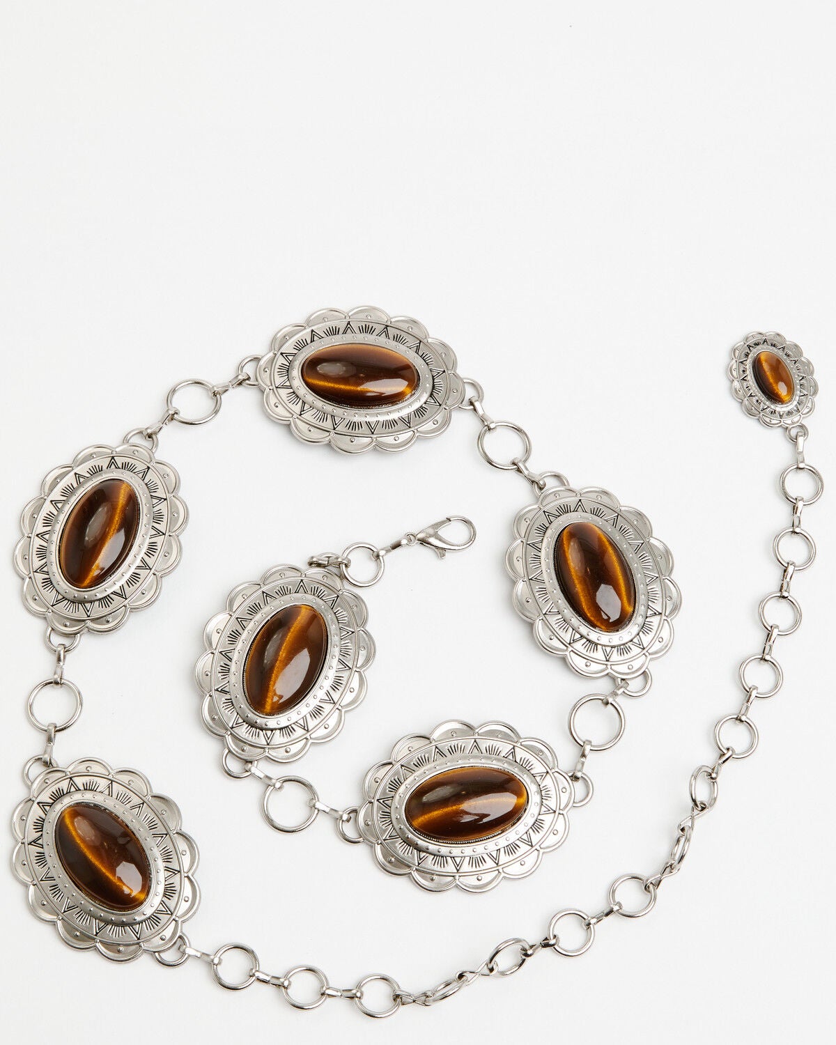 Image #2 - Shyanne Women's Ainsley Floral Tiger Eye Concho Chain Belt, Silver, hi-res