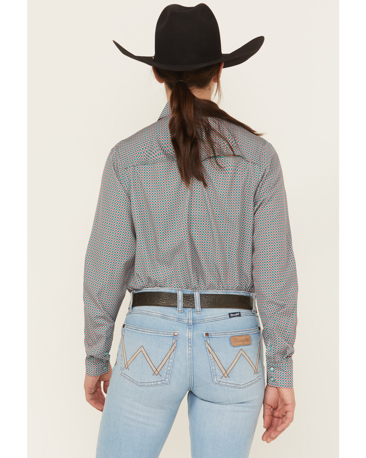 Image #4 - Cinch Women's Geo Print Long Sleeve Snap Stretch Western Shirt, Green, hi-res