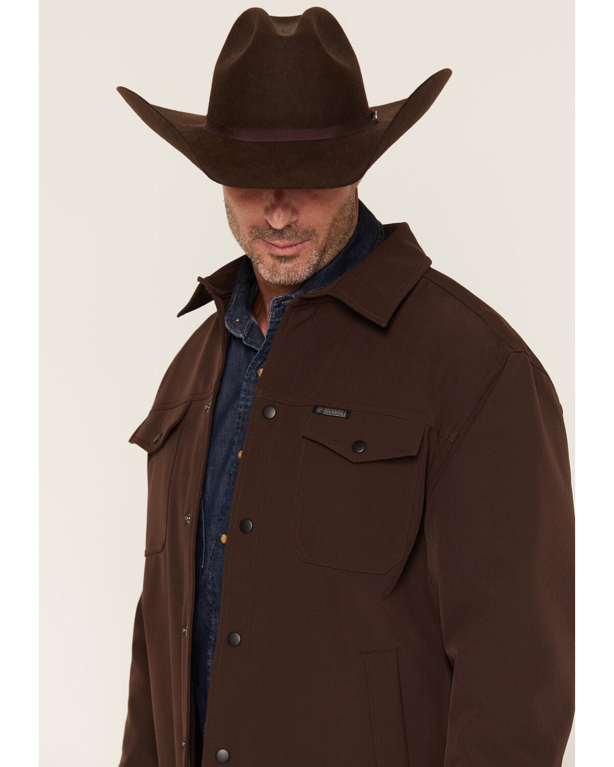 Image #2 - Rock & Roll Denim Men's Solid Softshell Trucker Jacket, Brown, hi-res