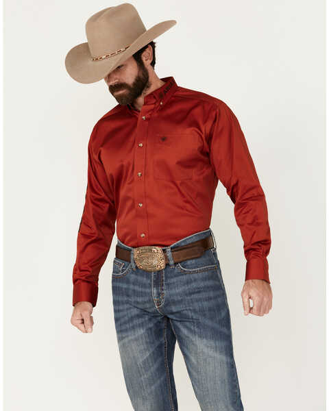 Ariat Men's Team Logo Twill Long Sleeve Button-Down Western Shirt, Red, hi-res