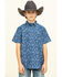 Ariat Boys' Tavares Cactus Print Short Sleeve Western Shirt , Navy, hi-res